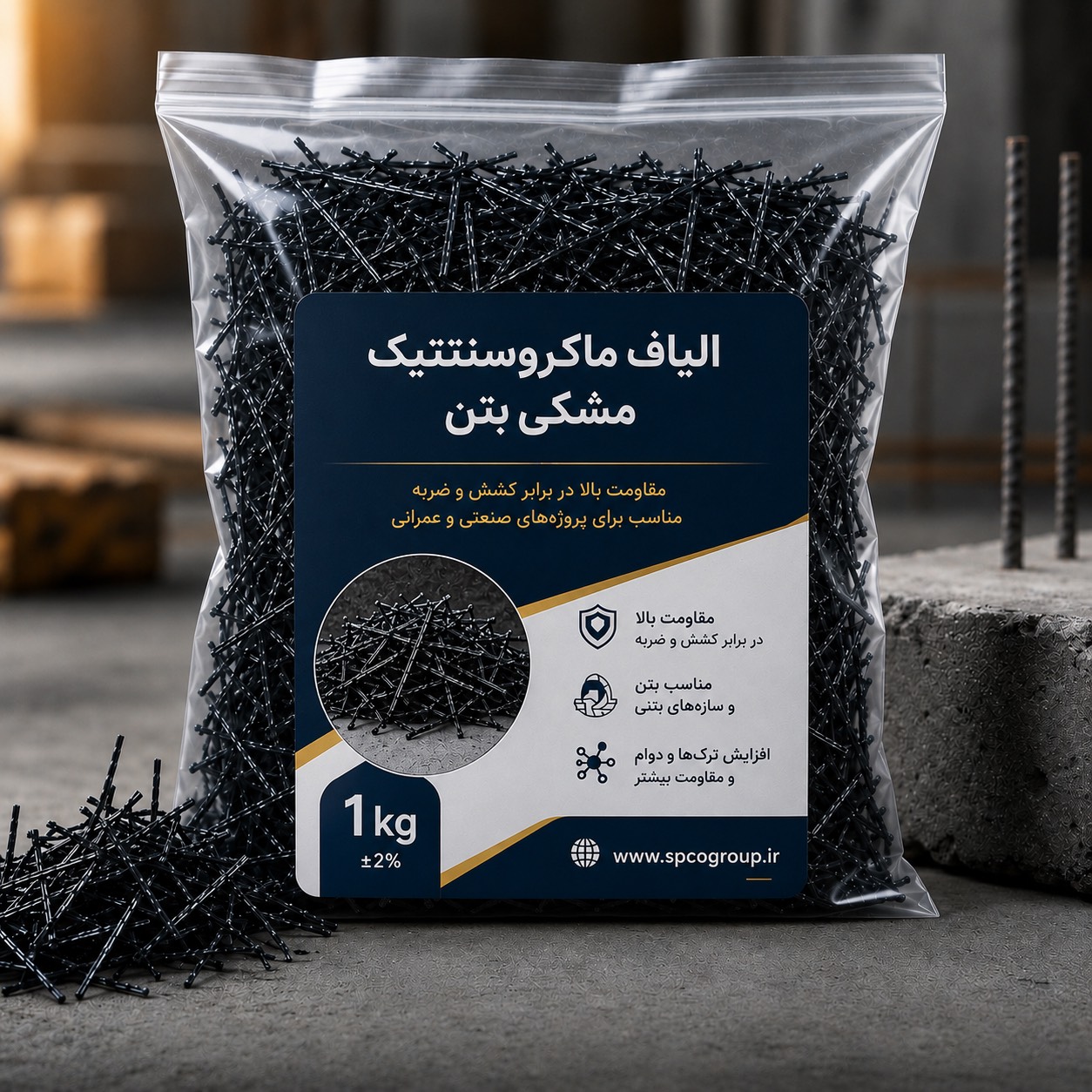 الیاف ماکروسنتتیک بتن ۱ کیلوگرم، الیاف تقویت کننده بتن برای کنترل ترک و افزایش دوام بتن